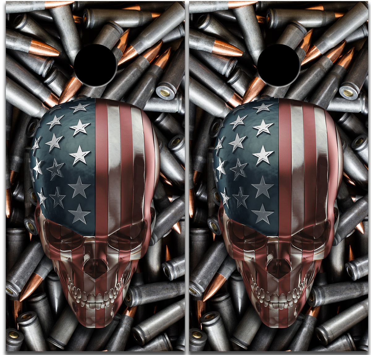 Bullets and Skull American Flag Custom Cornhole Vinyl Wrap