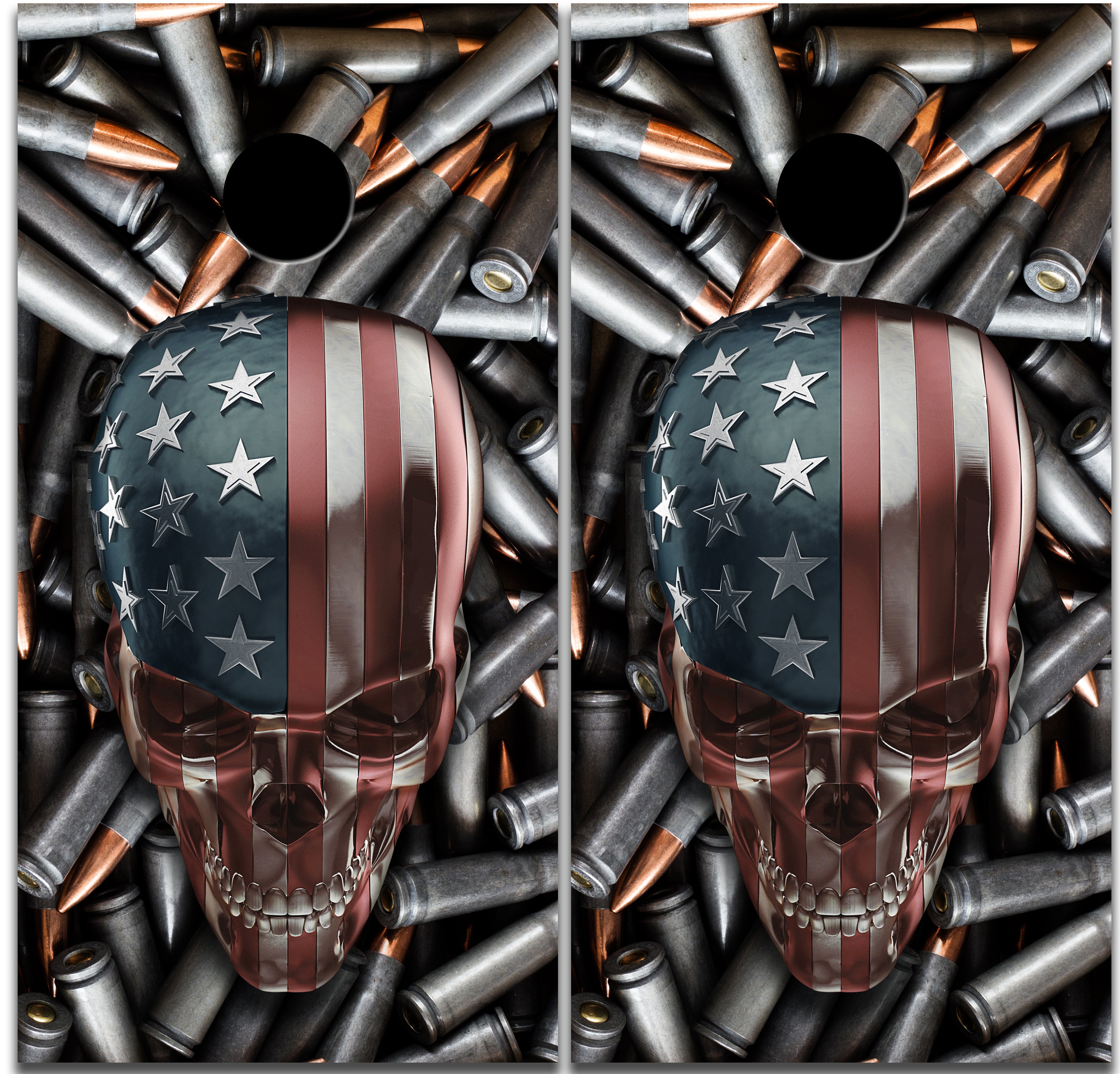 Bullets and Skull American Flag Custom Cornhole Vinyl Wrap