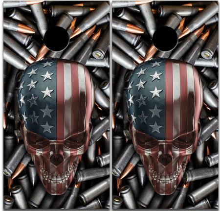 Bullets and Skull American Flag Custom Cornhole Vinyl Wrap