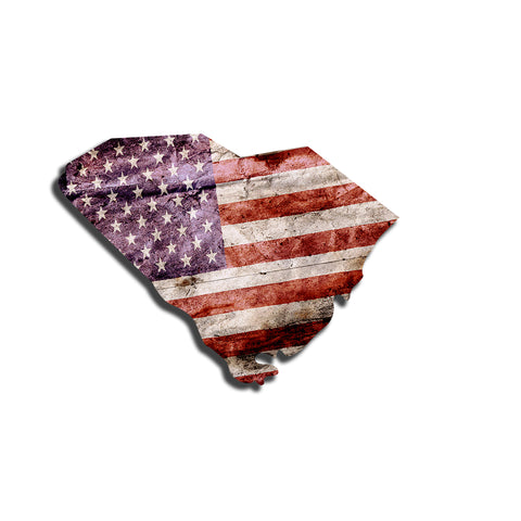 South Carolina Distressed Tattered Subdued USA American Flag Vinyl Sticker