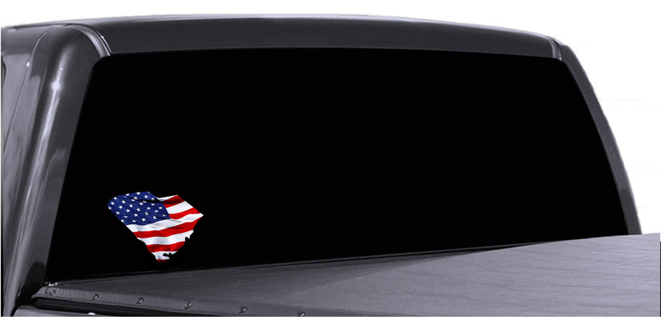 South Carolina Waving USA American Flag. Patriotic Vinyl Sticker