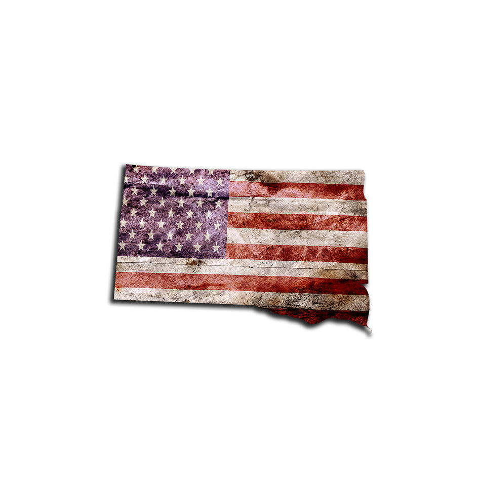 South Dakota Distressed Tattered Subdued USA American Flag Vinyl Sticker
