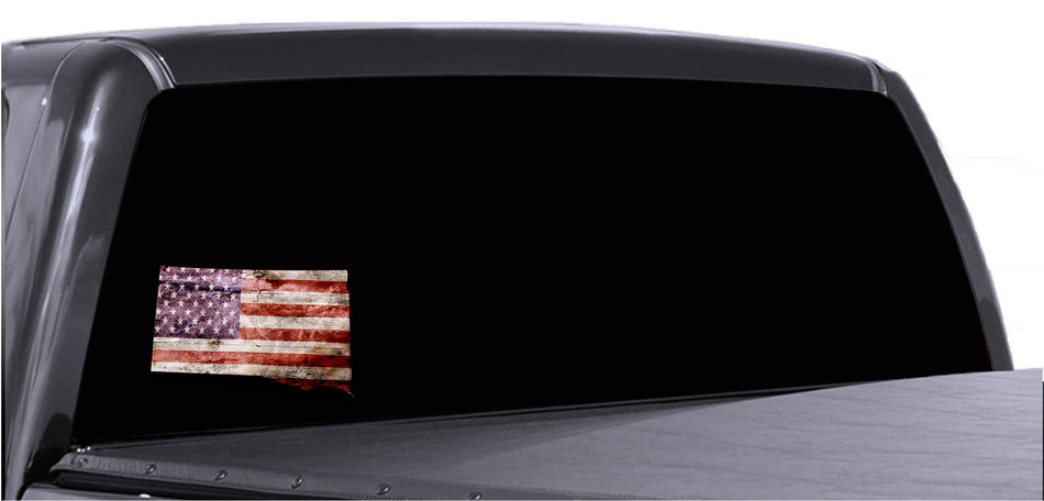South Dakota Distressed Tattered Subdued USA American Flag Vinyl Sticker
