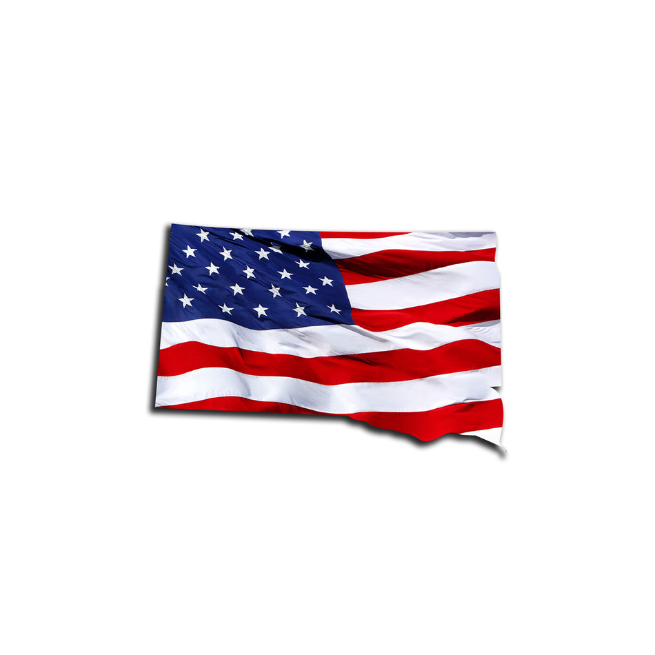 South Dakota Waving USA American Flag. Patriotic Vinyl Sticker