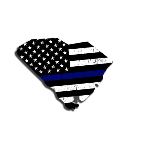 South Carolina Distressed Subdued US Flag Thin Blue Line/Thin Red Line/Thin Green Line Sticker. Support Police/Firefighters/Military