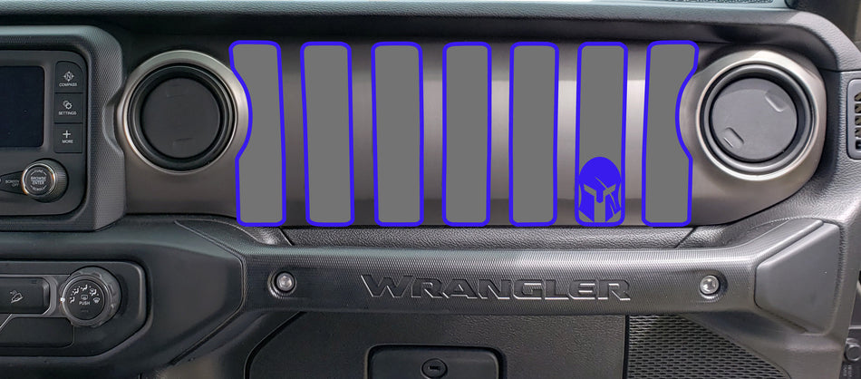 2 Color Spartan helmet Dash grill decal Fits: 2018 & up Jeep Wrangler JL JT Sahara Altitude 0464