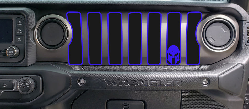 2 Color Spartan helmet Dash grill decal Fits: 2018 & up Jeep Wrangler JL JT Sahara Altitude 0464