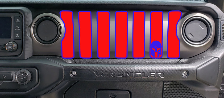2 Color Spartan helmet Dash grill decal Fits: 2018 & up Jeep Wrangler JL JT Sahara Altitude 0464