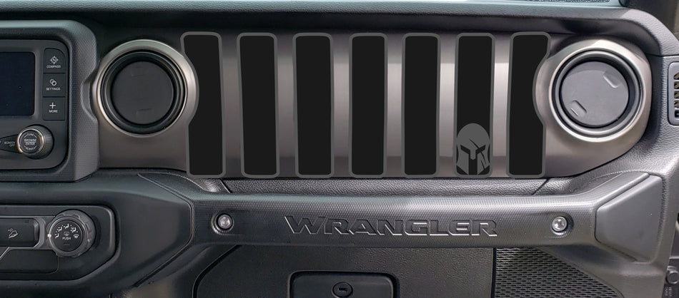 2 Color Spartan helmet Dash grill decal Fits: 2018 & up Jeep Wrangler JL JT Sahara Altitude 0464
