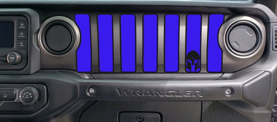 2 Color Spartan helmet Dash grill decal Fits: 2018 & up Jeep Wrangler JL JT Sahara Altitude 0464