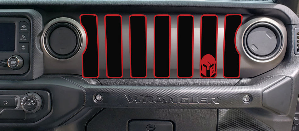 2 Color Spartan helmet Dash grill decal Fits: 2018 & up Jeep Wrangler JL JT Sahara Altitude 0464