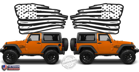(2) 6 or 12" US Flag Vinyl Decals fits: Jeep Wrangler Distressed Grunge American USA hood