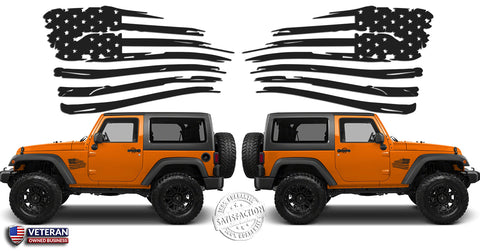 (2) 6 OR 12 INCH AMERICAN DISTRESSED WAVY FLAG VINYL DECALS FITS: JEEP TRUCKS UNIVERSAL 0097