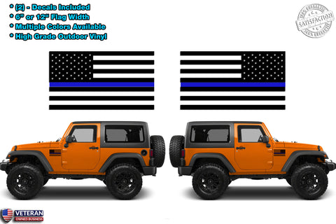 (2) 6 or 12 inch Standard USA Thin Blue Line Flags Vinyl Decal Fits: Jeep Trucks Universal