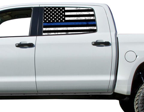 Universal Thin Blue Line Flag Window Tint Perforated Vinyl Fits: Trucks Ford Ram Chevy Nissan Toyota