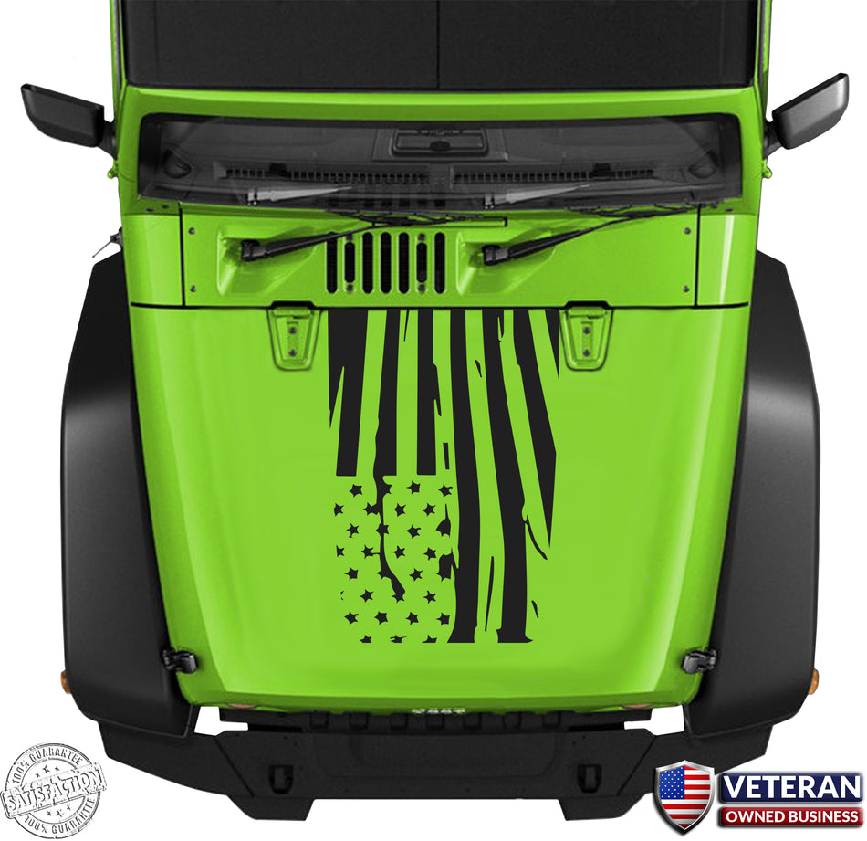 In-versed Distressed Wavy American Flag Hood Blackout Vinyl Decal 0035/0036