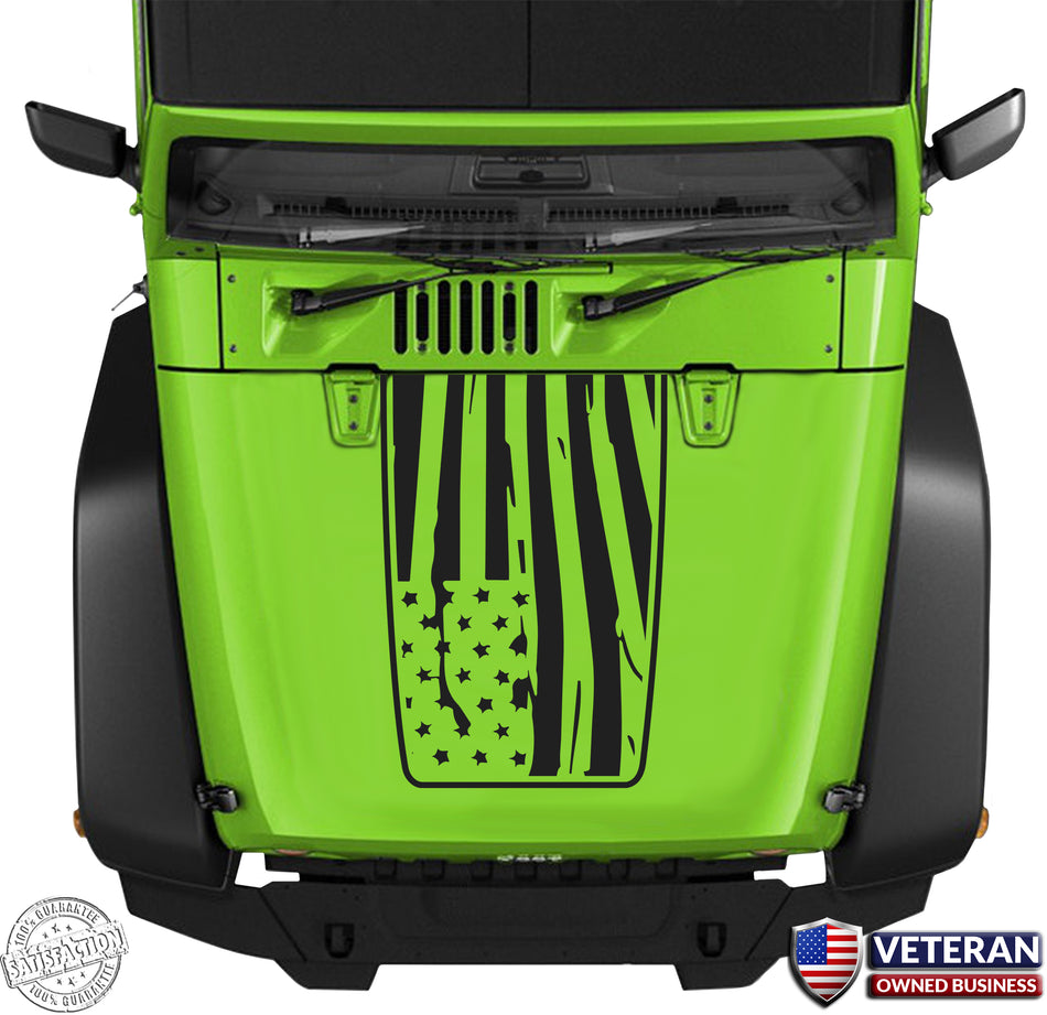 In-versed Distressed Wavy American Flag Hood Blackout Vinyl Decal 0035/0036