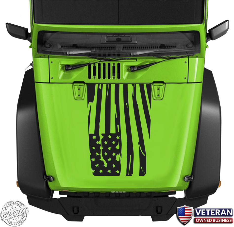 Distressed Wavy American Flag Hood Blackout Vinyl Decal 0037/0038