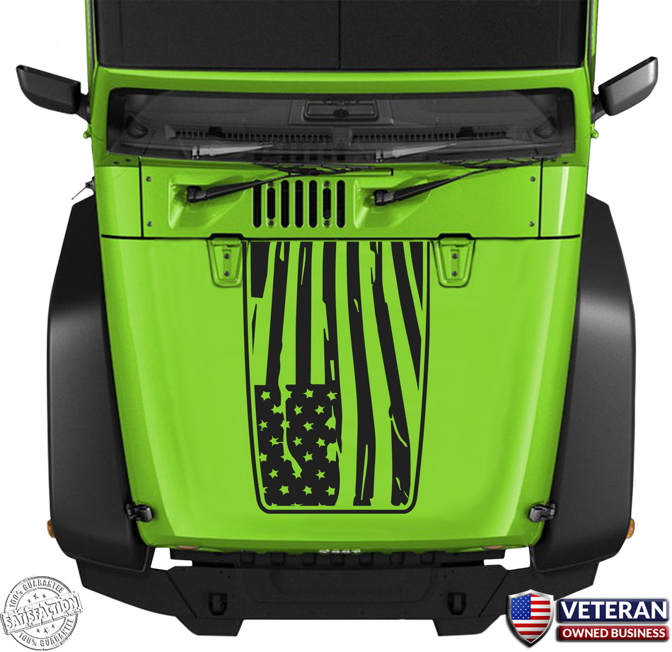 Distressed Wavy American Flag Hood Blackout Vinyl Decal 0037/0038