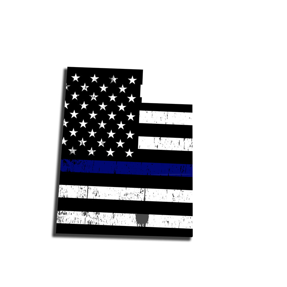 Utah Distressed Subdued US Flag Thin Blue Line/Thin Red Line/Thin Green Line Sticker. Support Police/Firefighters/Military