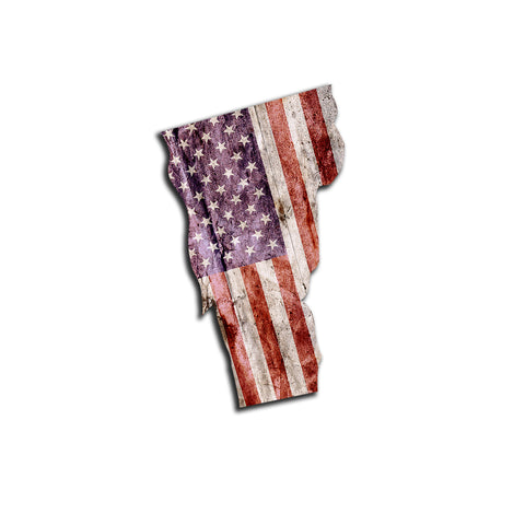 Vermont Distressed Tattered Subdued USA American Flag Vinyl Sticker