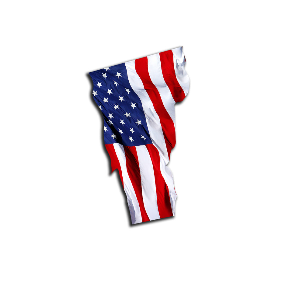 Vermont Waving USA American Flag. Patriotic Vinyl Sticker
