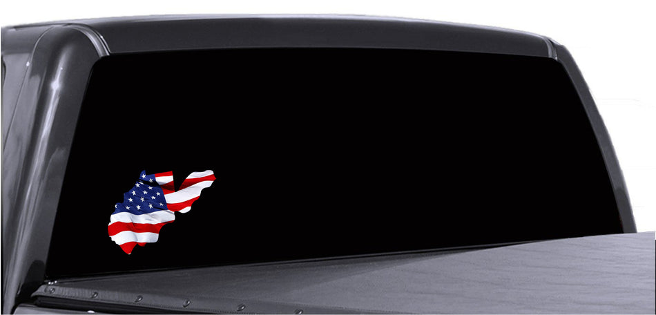 West Virginia Waving USA American Flag. Patriotic Vinyl Sticker