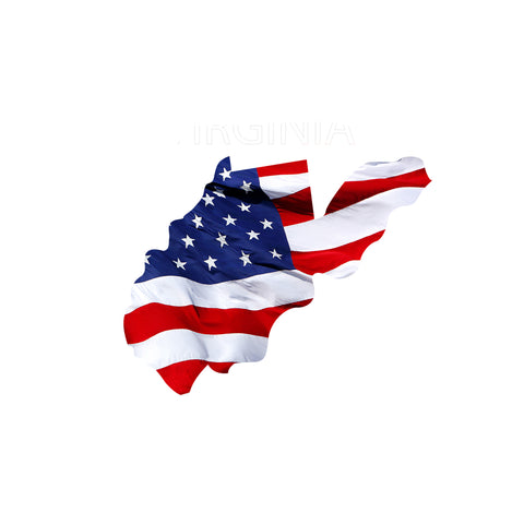 West Virginia Waving USA American Flag. Patriotic Vinyl Sticker