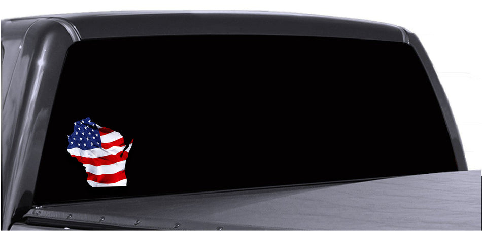 Wisconsin Waving USA American Flag. Patriotic Vinyl Sticker