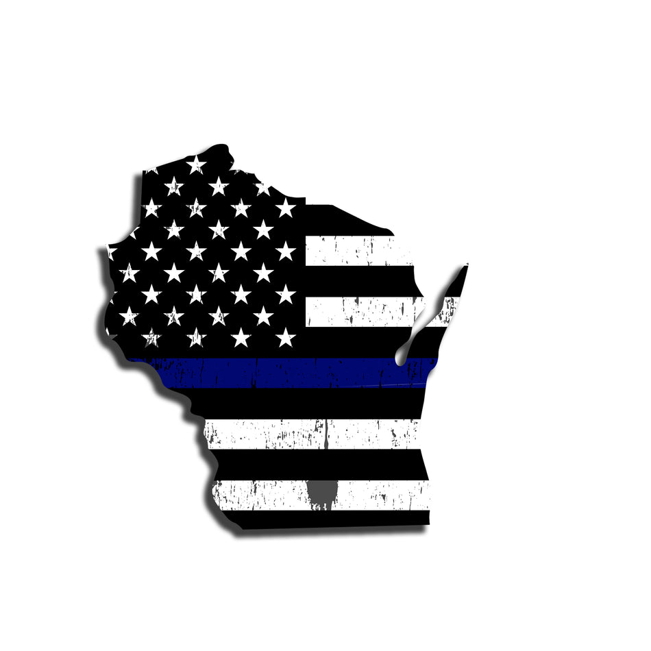 Wisconsin Distressed Subdued US Flag Thin Blue Line/Thin Red Line/Thin Green Line Sticker. Support Police/Firefighters/Military