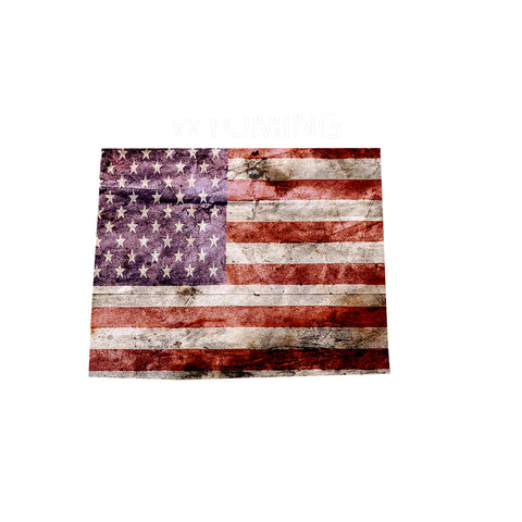 Wyoming Distressed Tattered Subdued USA American Flag Vinyl Sticker
