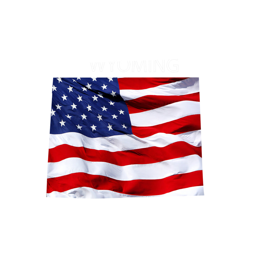 Wyoming Waving USA American Flag. Patriotic Vinyl Sticker