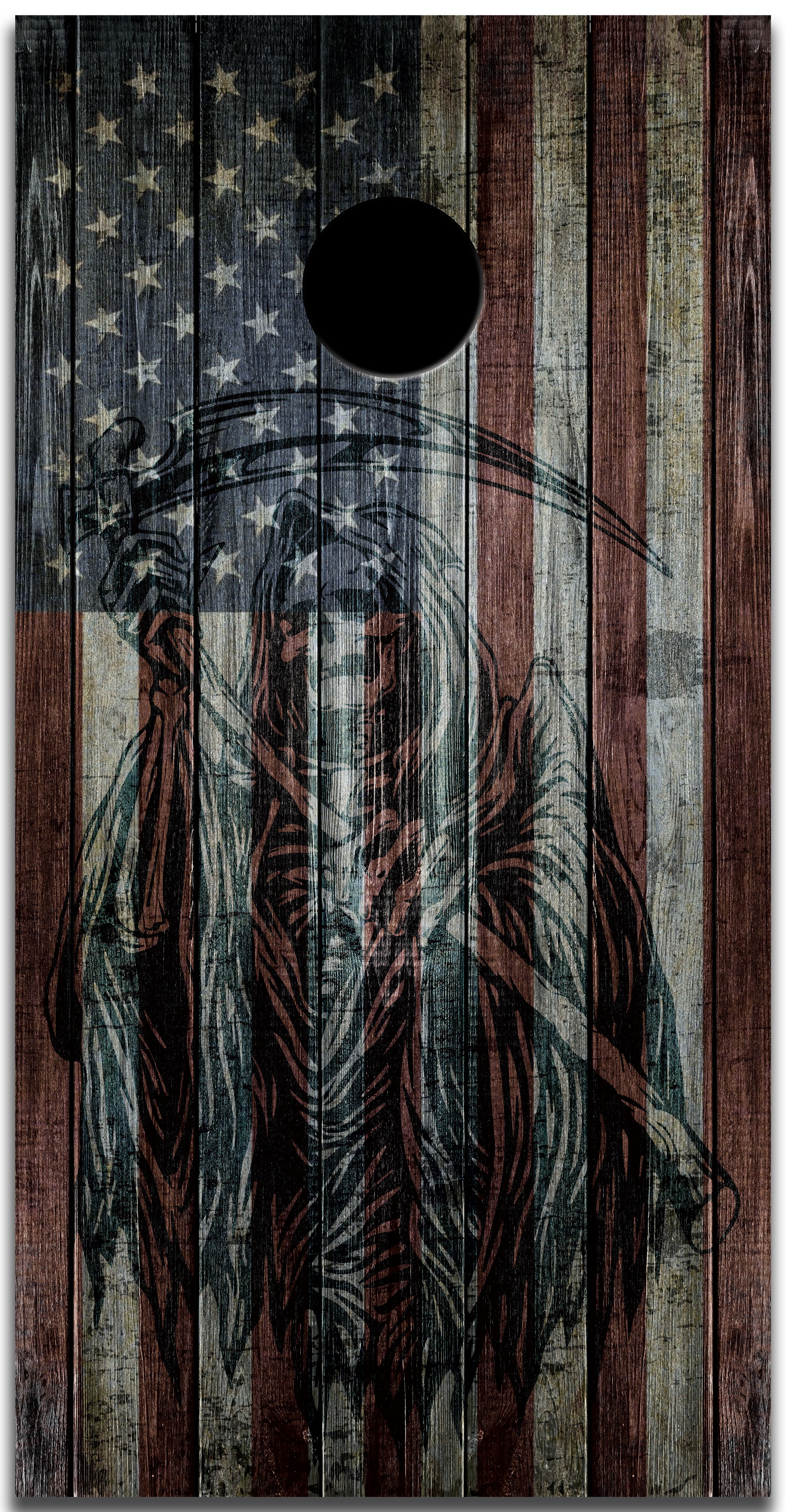 Grim Reaper American Flag Custom Cornhole Vinyl Wrap