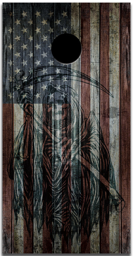 Grim Reaper American Flag Custom Cornhole Vinyl Wrap