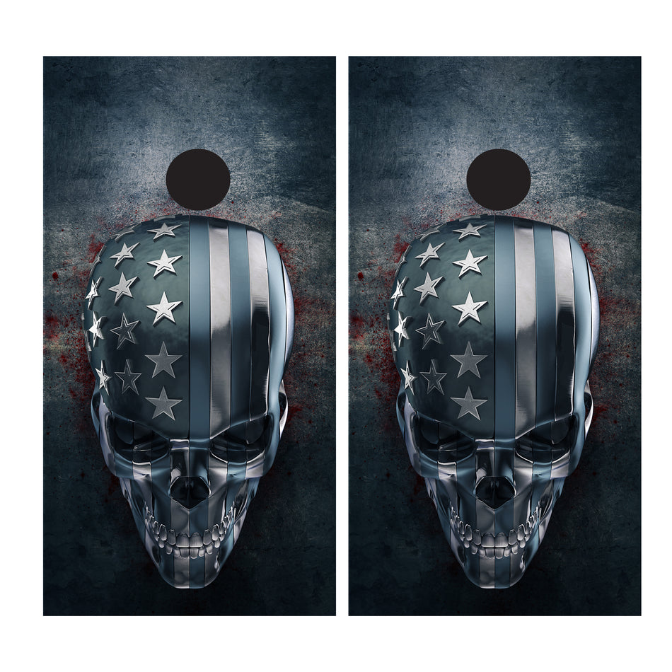 Bloody Skull Custom Cornhole Vinyl Wrap American Flag