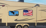 Waving American Flag Universal RV Camper or 5th Wheel Window 50/50 Perforated Vinyl Decal