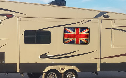 Union Jack Flag Universal RV Camper or 5th Wheel Window 50/50 Perforated Vinyl Decal