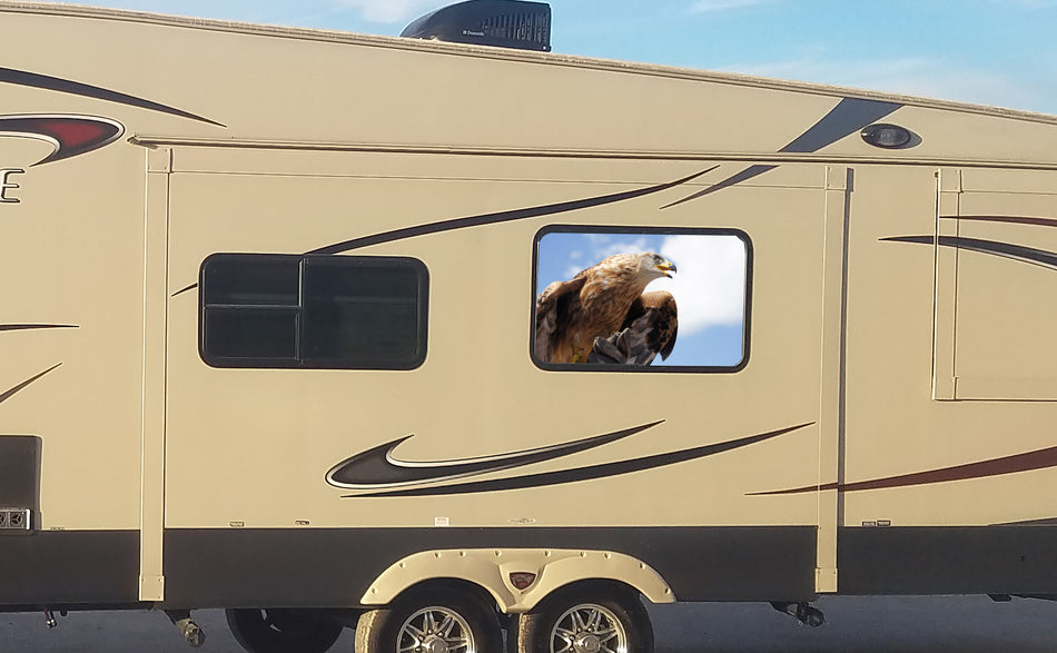 Golden Eagle Universal RV Camper or 5th Wheel Window 50/50 Perforated Vinyl Decal