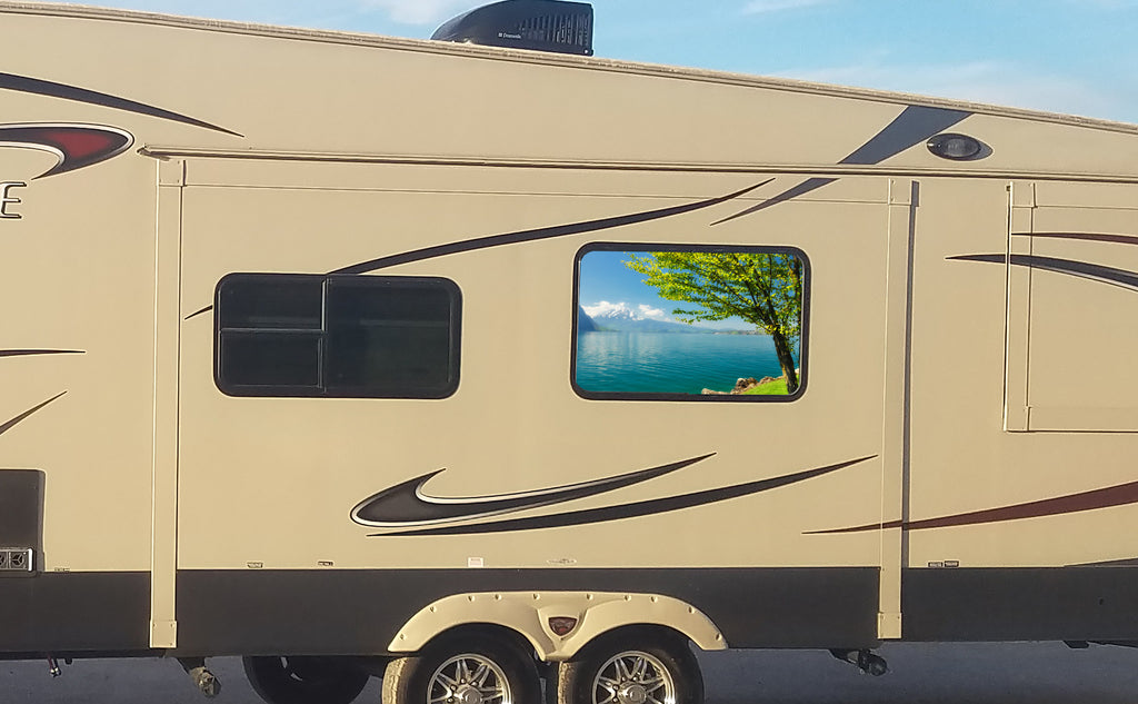 Lake Scene Universal RV Camper or 5th Wheel Window 50/50 Perforated Vi ...