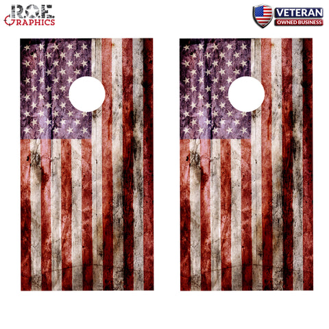 2 x Distressed American Flag Cornhole Board Bag Toss Vinyl Wrap Set- Universal Fit Oracal 3M