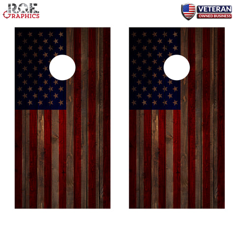2x American Flag Wood Look Cornhole Board Bag Toss Vinyl Wrap Set-Universal Fit