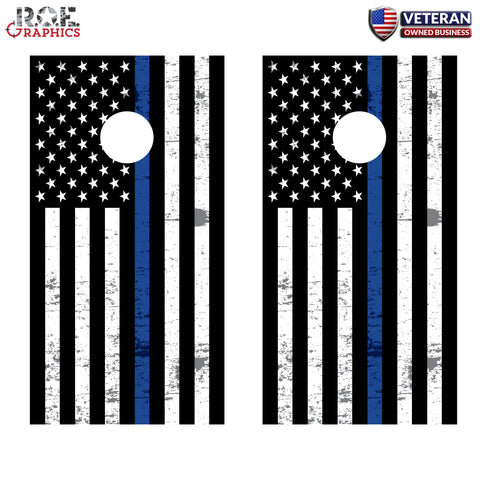 TBL Thin Blue Line Police Support american Flag Distressed Custom Cornhole Vinyl Wrap