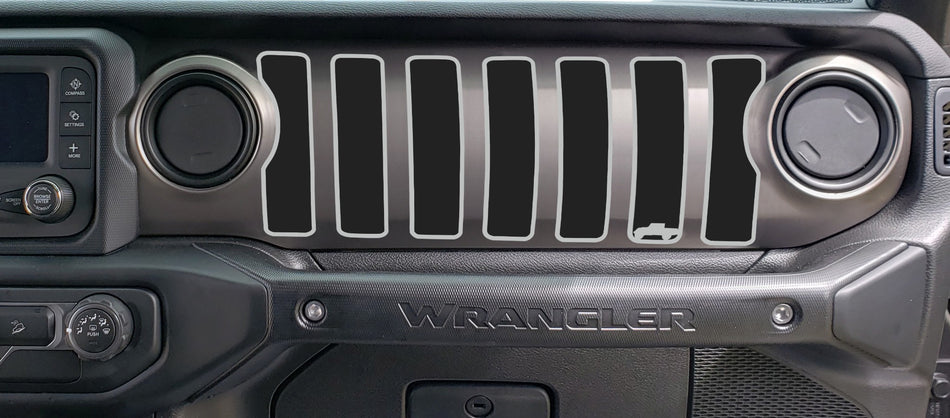 2 Color Cutout Dash grill decal Fits: 2018 & up Jeep Wrangler JL JT Gladiator Altitude 0464