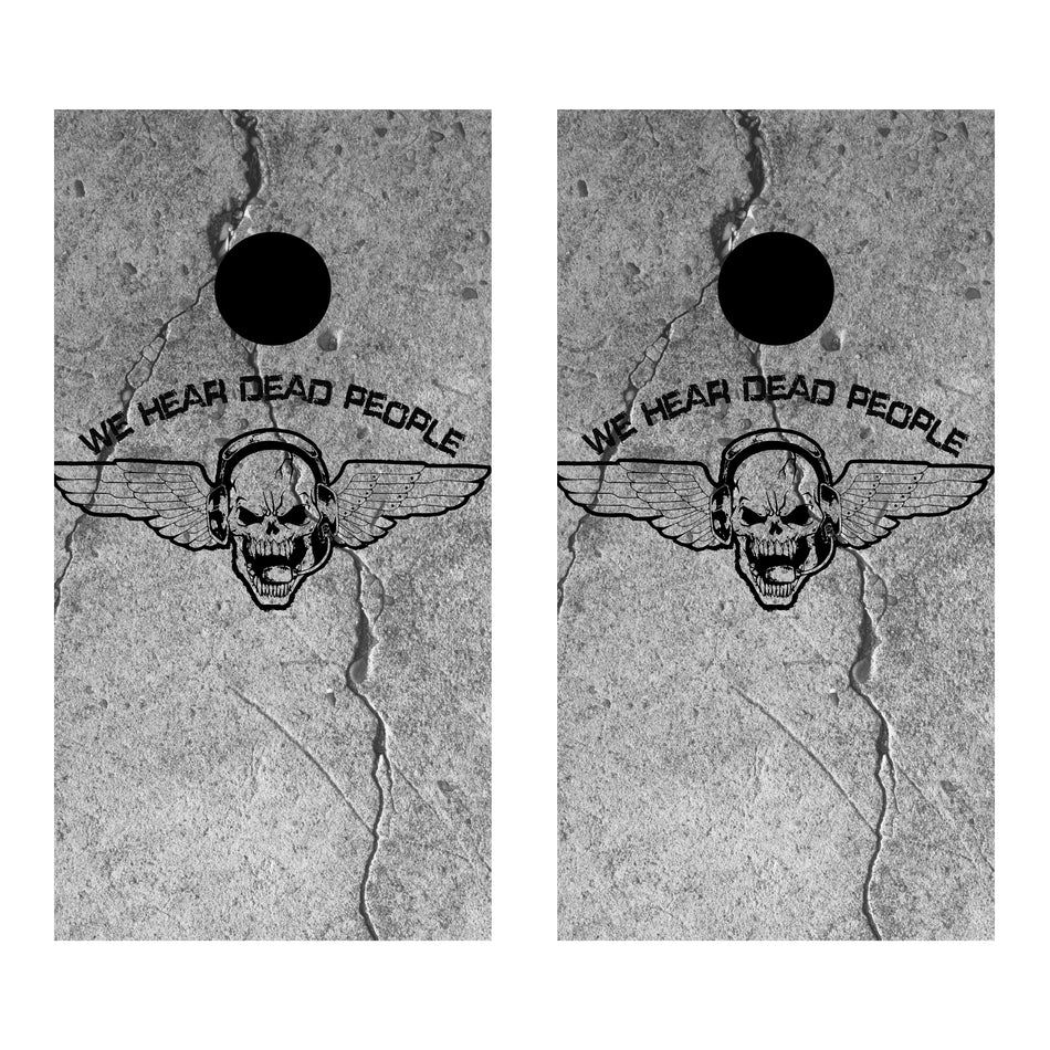 We Hear Dead People Skull Custom Cornhole Vinyl Wrap