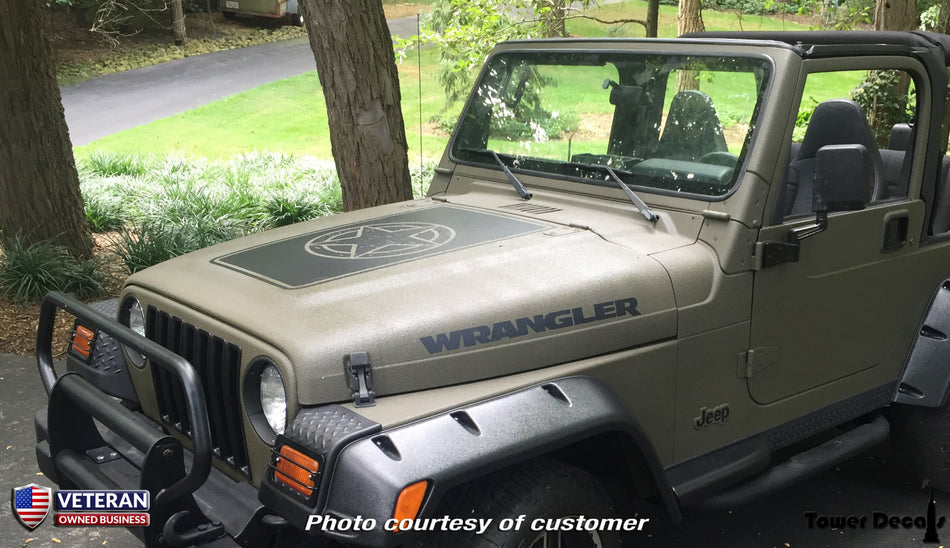 Hood Blackout Distressed Oscar Mike Vinyl Decal fits Jeep Wrangler JK TJ LJ