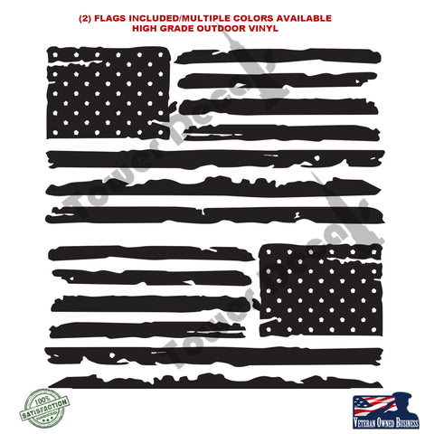 (2) US Flag Vinyl Decals fits Jeep wrangler Distressed Grunge American USA hood