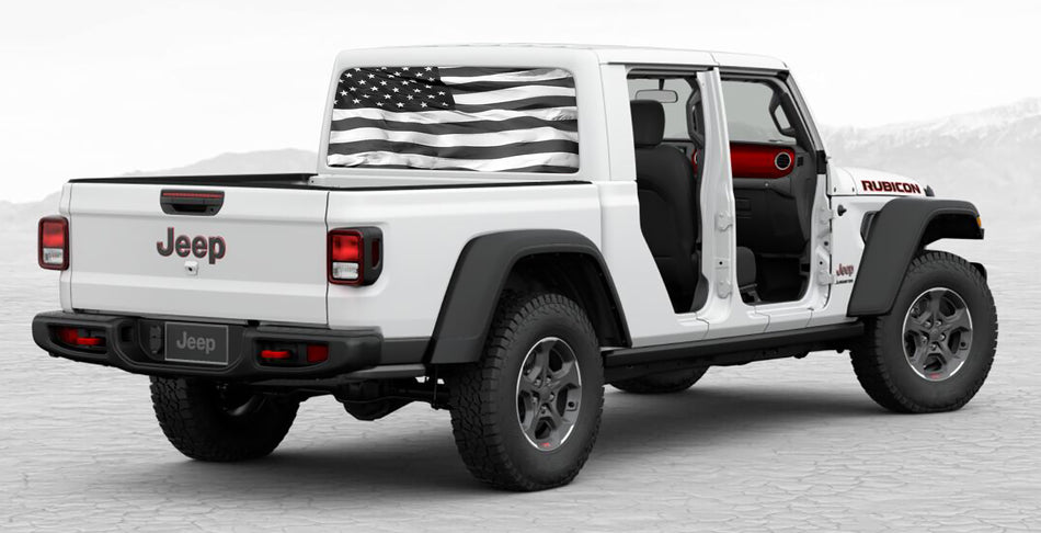 Black and White American Flag rear window perforated decal