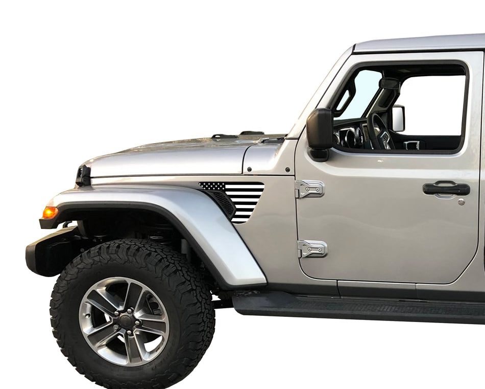 American Flag Fender Vent Inlays Fits: 2018 & up Jeep Wrangler JL JT Sport MOAB Sahara Altitude Rubicon