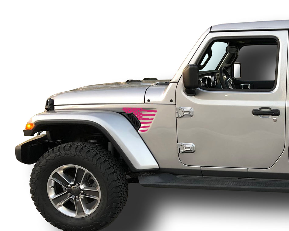 Distressed American Flag Fender Vent Inlays Fits: 2018 & up Jeep Wrangler JL JT Sport MOAB Sahara Altitude Rubicon  0265