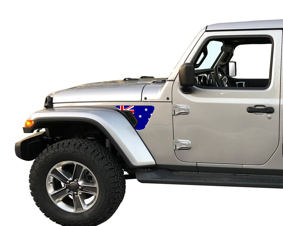 Australian Flag Fender Vent Inlays Fits: 2018 & up Jeep Wrangler JL JT Sport MOA